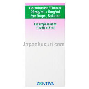 ドルゾラミド/チモロール点眼薬,1mlあたり　 ドルゾラミド20mg/チモロール5mg, 5ml,　製造元：Zentiva, 箱表面